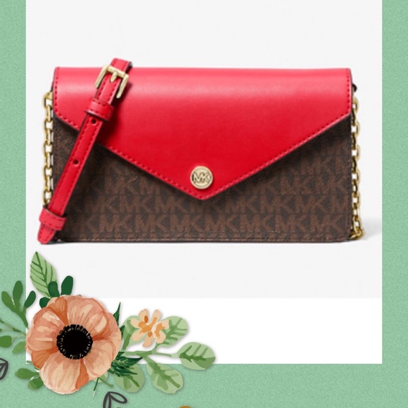 NWT Michael Kors red Envelope Signature Logo Crossbody Bag - Picture 7 of 7